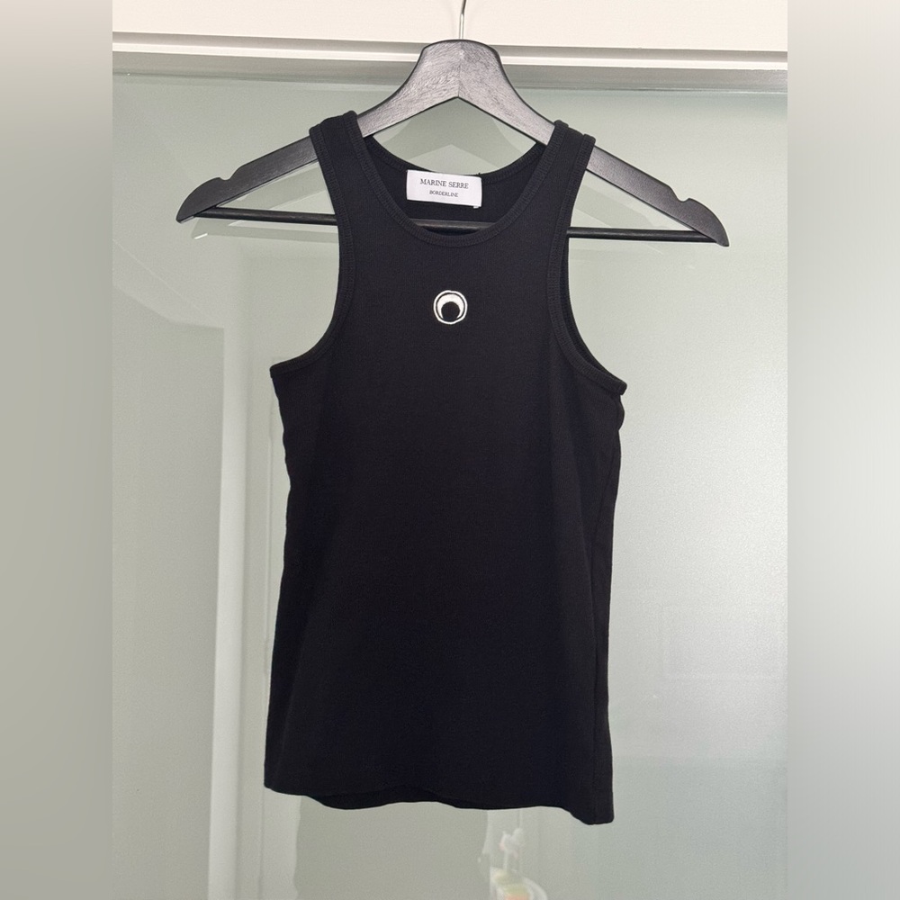 Marine Serre Black Ribbed Tank Top